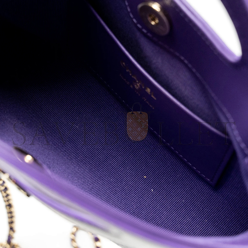 CHANEL MINI 31 CLUTCH WITH CHAIN SHINY CALFSKIN PURPLE LGHW AP3656 (20.5*17*3.5cm)